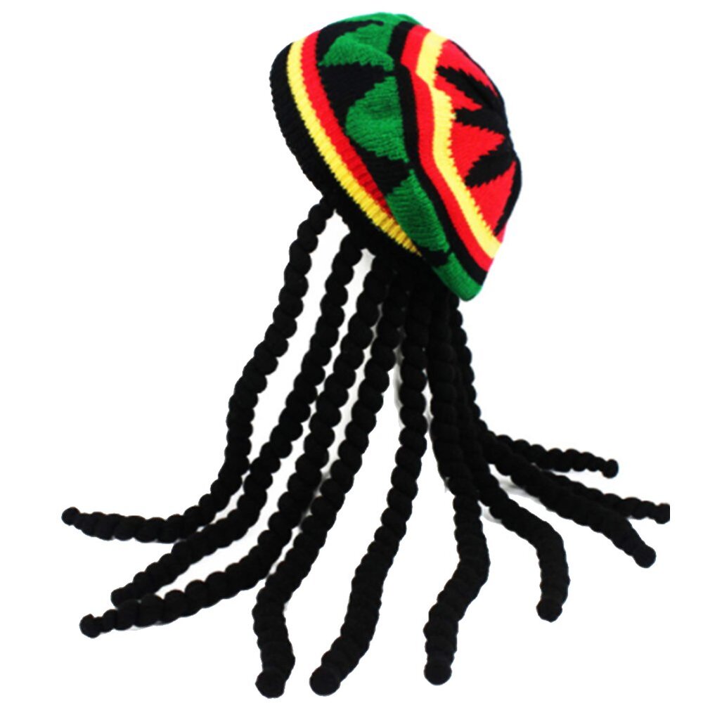 Funny Party Hats 2-Pack Rasta Hat with Dreadlocks - Jamaican Wig Costume Cap